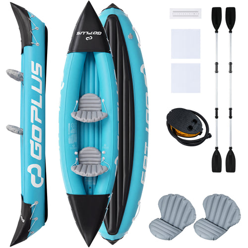 Inflatable Kayak 2 Person Heavy Duty Tandem Touring Kayak with Aluminum Paddles, Blue