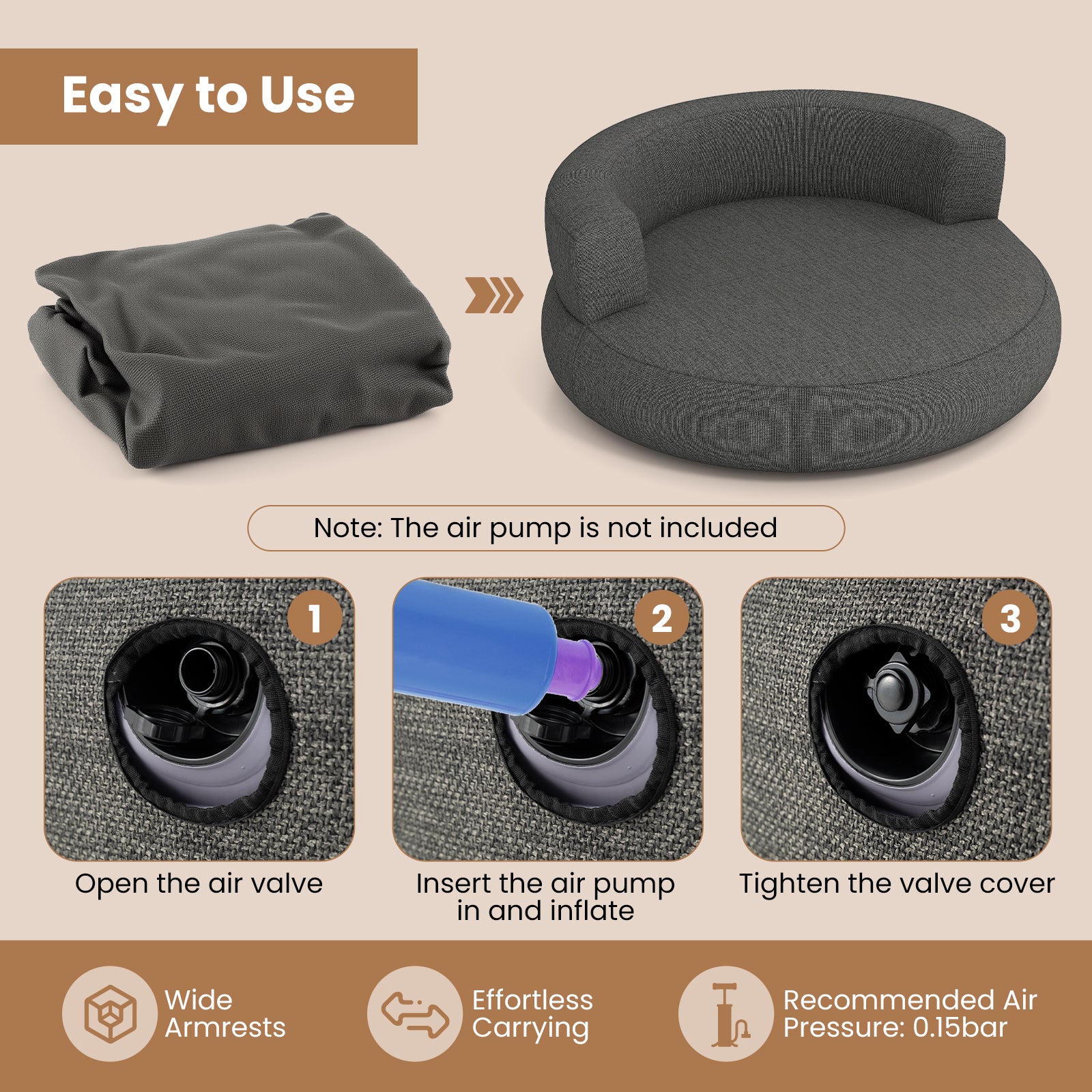 Inflatable Lounger Air Sofa with Detachable Cover, Gray Sofas & Loveseats at Gallery Canada