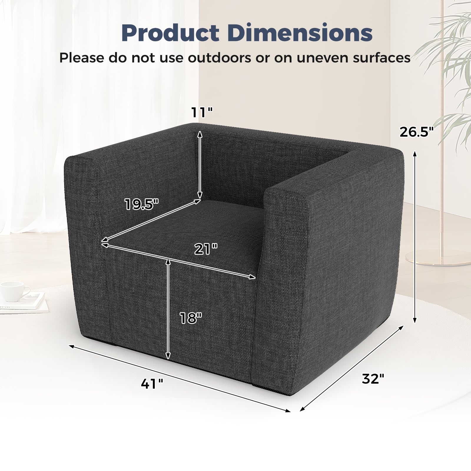 Inflatable Sofa with Detachable Cover and Wide Armrests, Gray Sofas & Loveseats at Gallery Canada