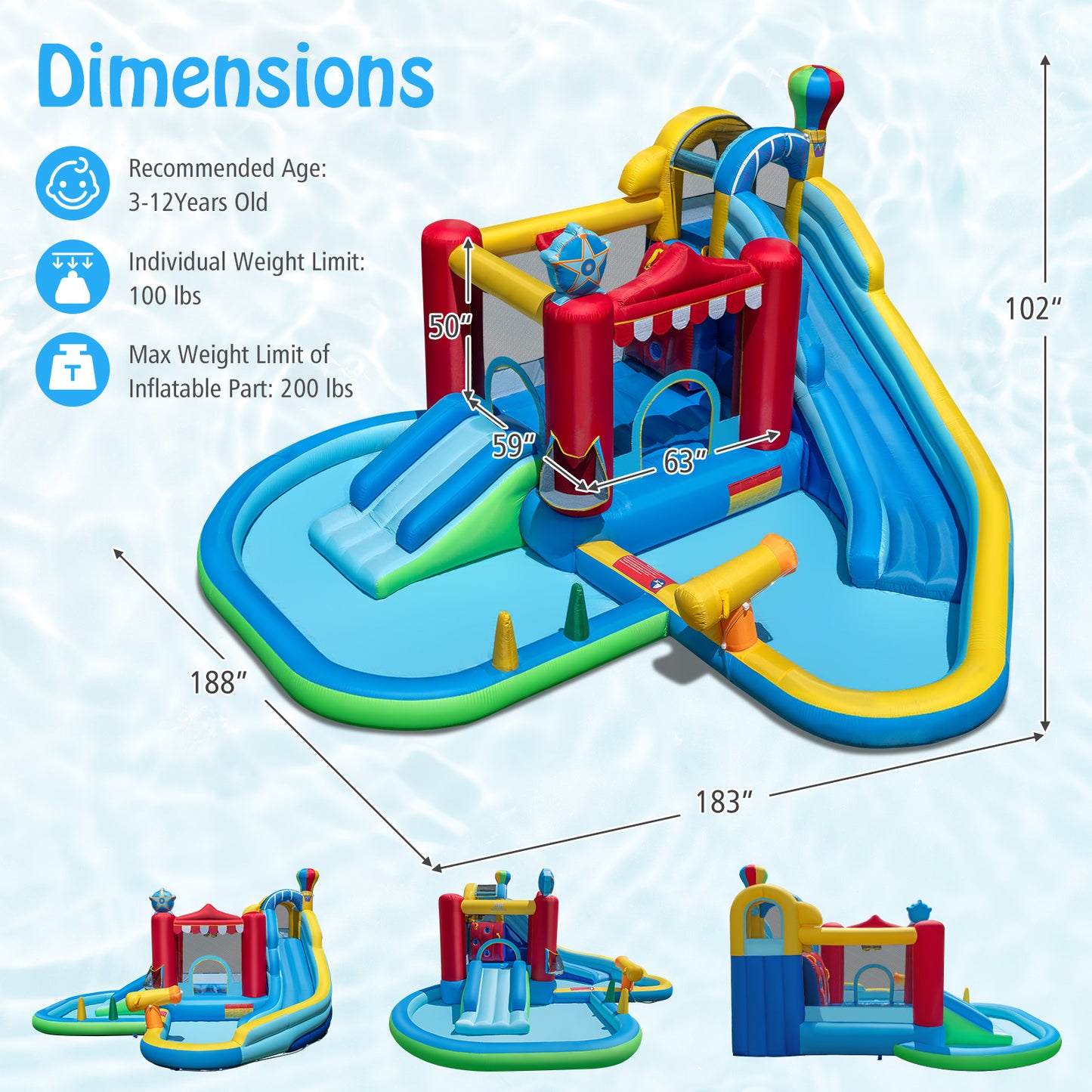 Inflatable Water Slide, Wet Dry Combo Bounce House, Multicolor Inflatable Water Slides at Gallery Canada