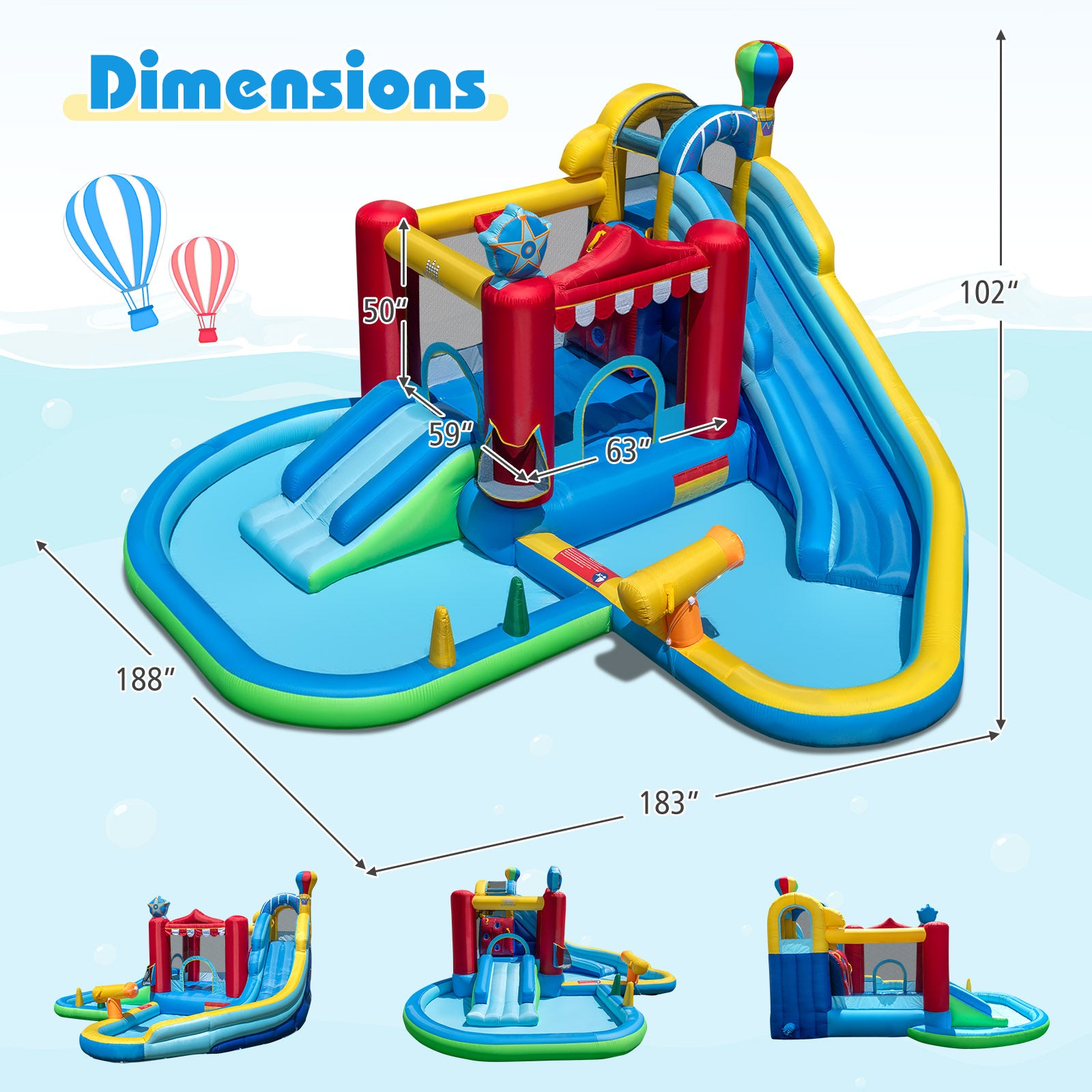 Inflatable Water Park with Splash Pool and Water Cannon for Birthday Party Without Blower, Multicolor Inflatable Water Slides at Gallery Canada