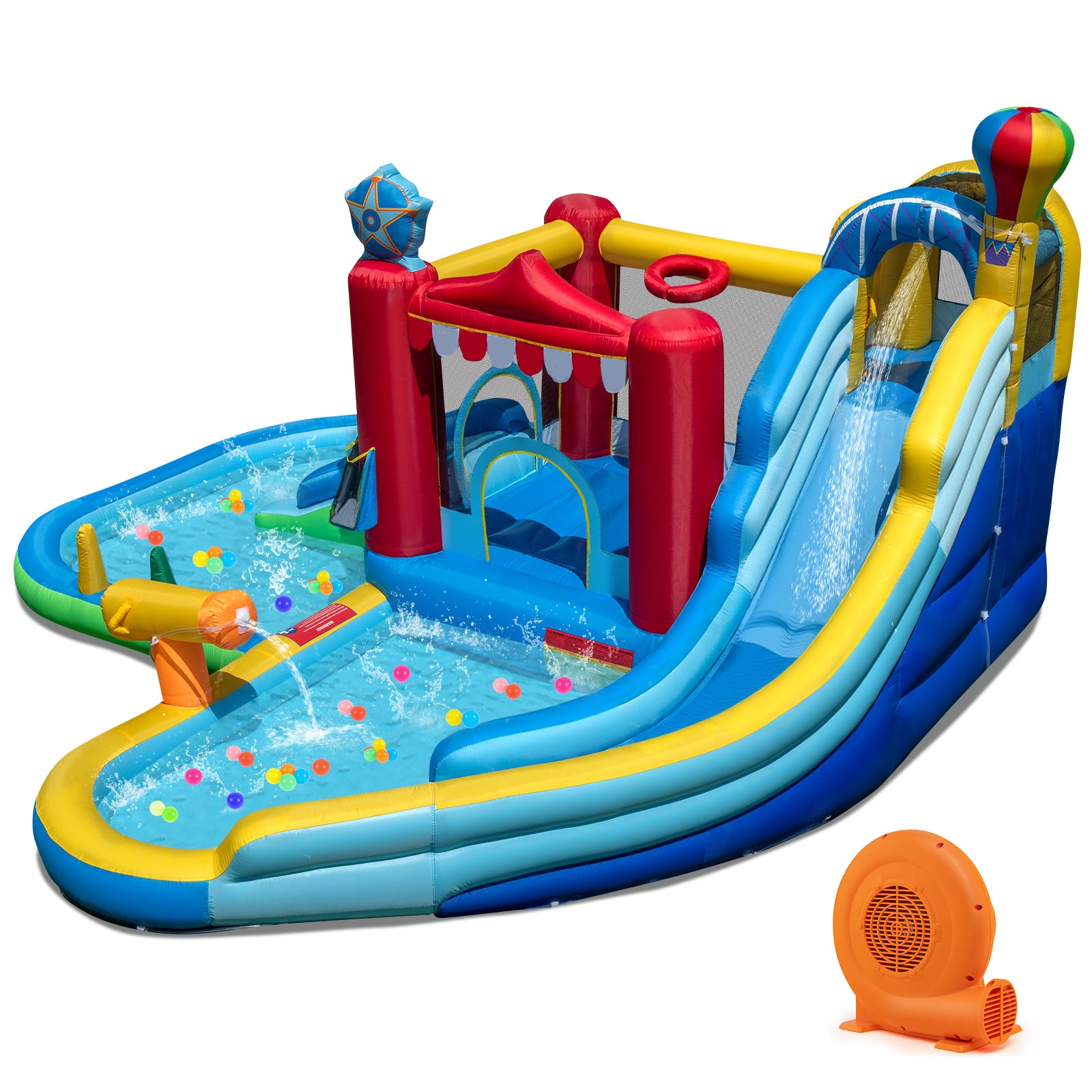 Inflatable Water Park with Splash Pool 50 Ocean Balls and 750W Blower, Multicolor Inflatable Water Slides Multicolor at Gallery Canada