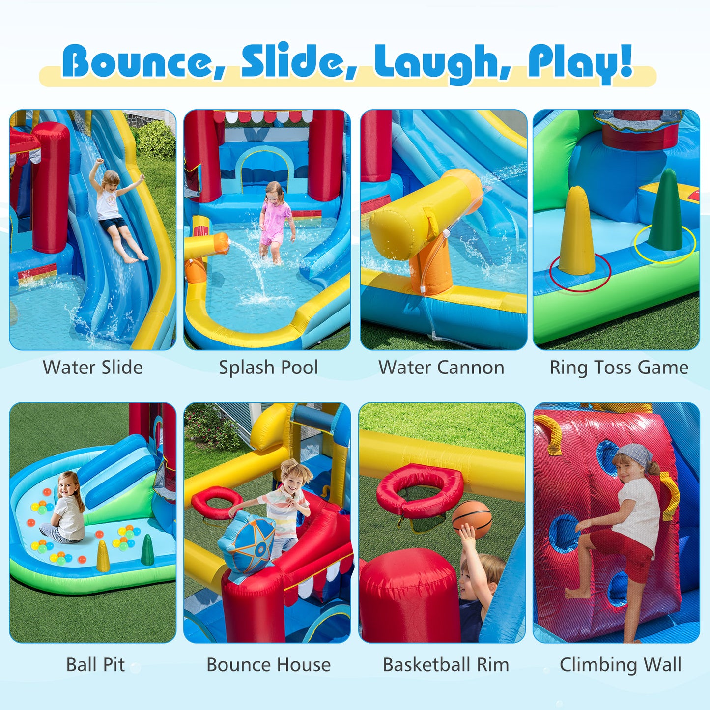 Inflatable Water Park with Splash Pool 50 Ocean Balls and 750W Blower, Multicolor Inflatable Water Slides at Gallery Canada