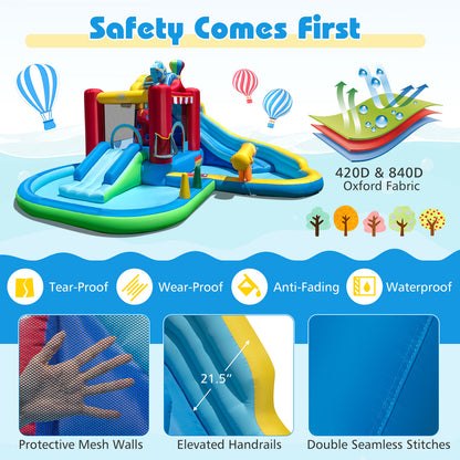 Inflatable Water Park with Splash Pool 50 Ocean Balls and 750W Blower, Multicolor Inflatable Water Slides at Gallery Canada