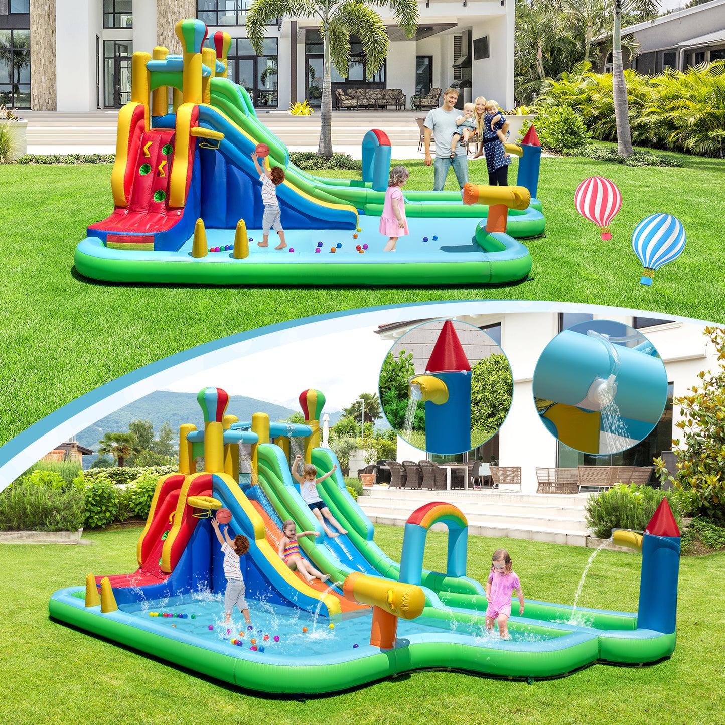 Inflatable Water Slide Park Giant Bounce House with Double Long Slides, Blue Inflatable Water Slides at Gallery Canada