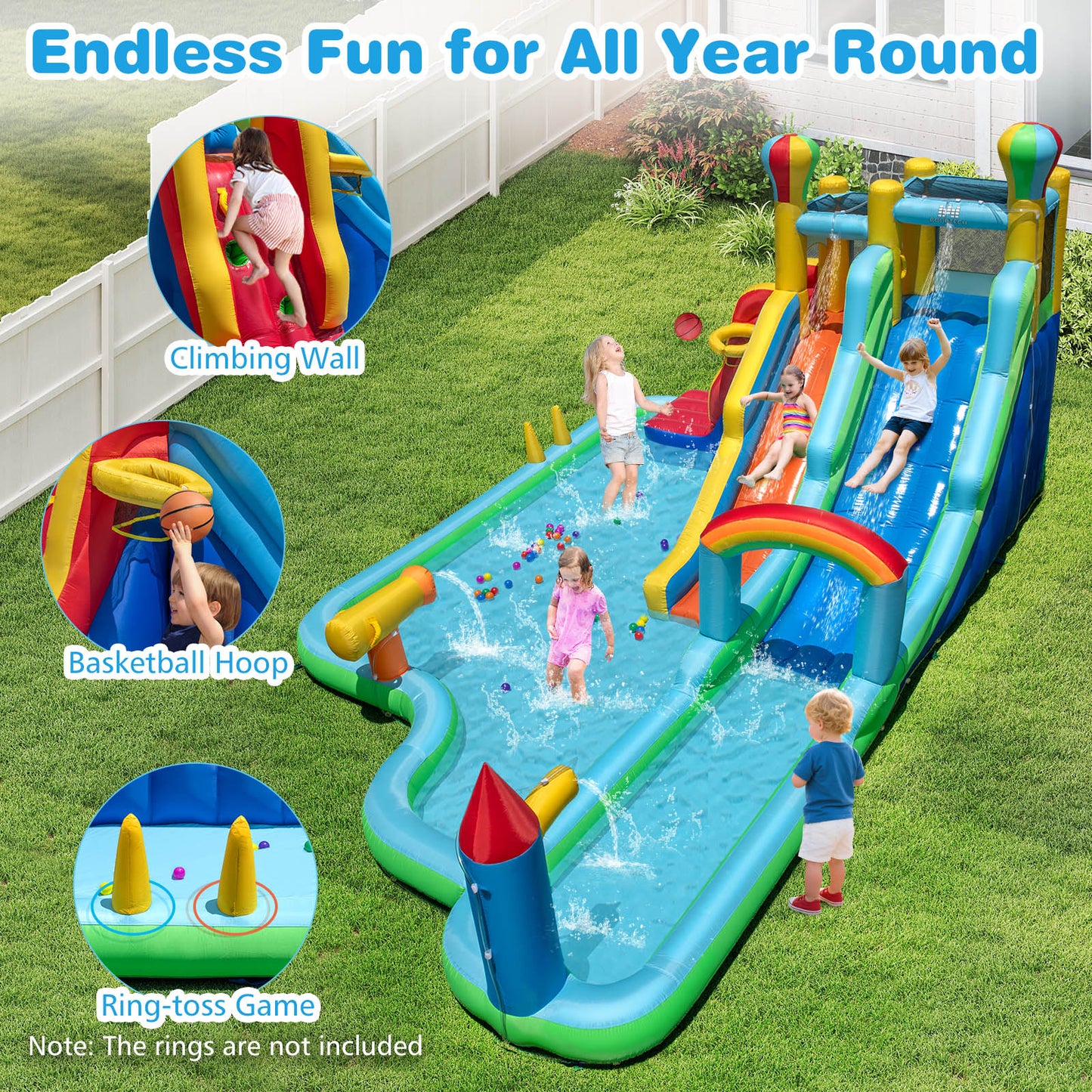Inflatable Water Slide Park Giant Bounce House with Double Long Slides, Blue Inflatable Water Slides at Gallery Canada