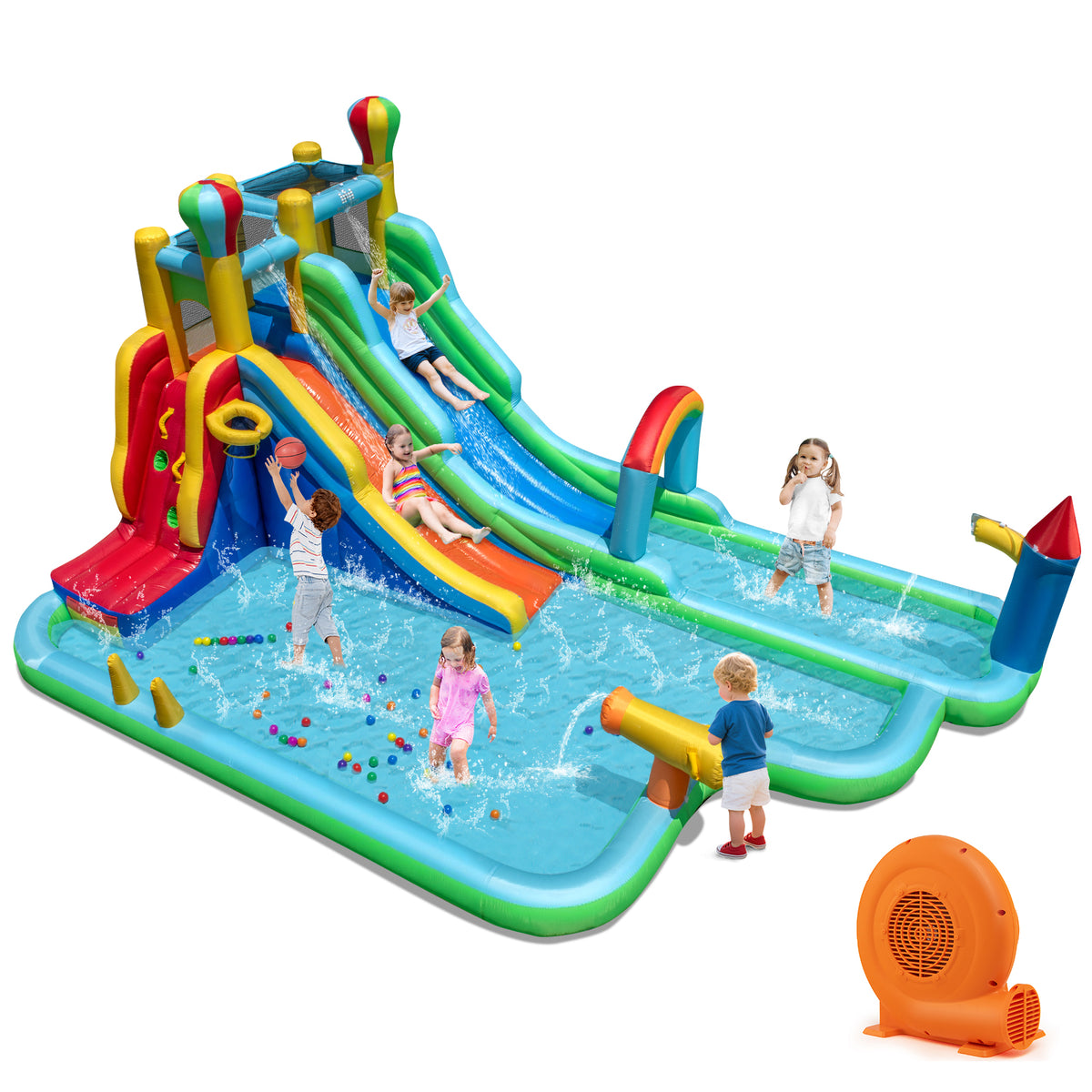 Inflatable Water Slide Park Giant Bounce House with 750W Blower, Blue Inflatable Water Slides at Gallery Canada