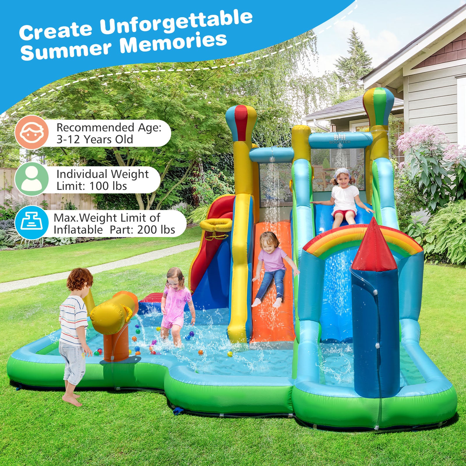 Inflatable Water Slide Park Giant Bounce House with 750W Blower, Blue Inflatable Water Slides at Gallery Canada