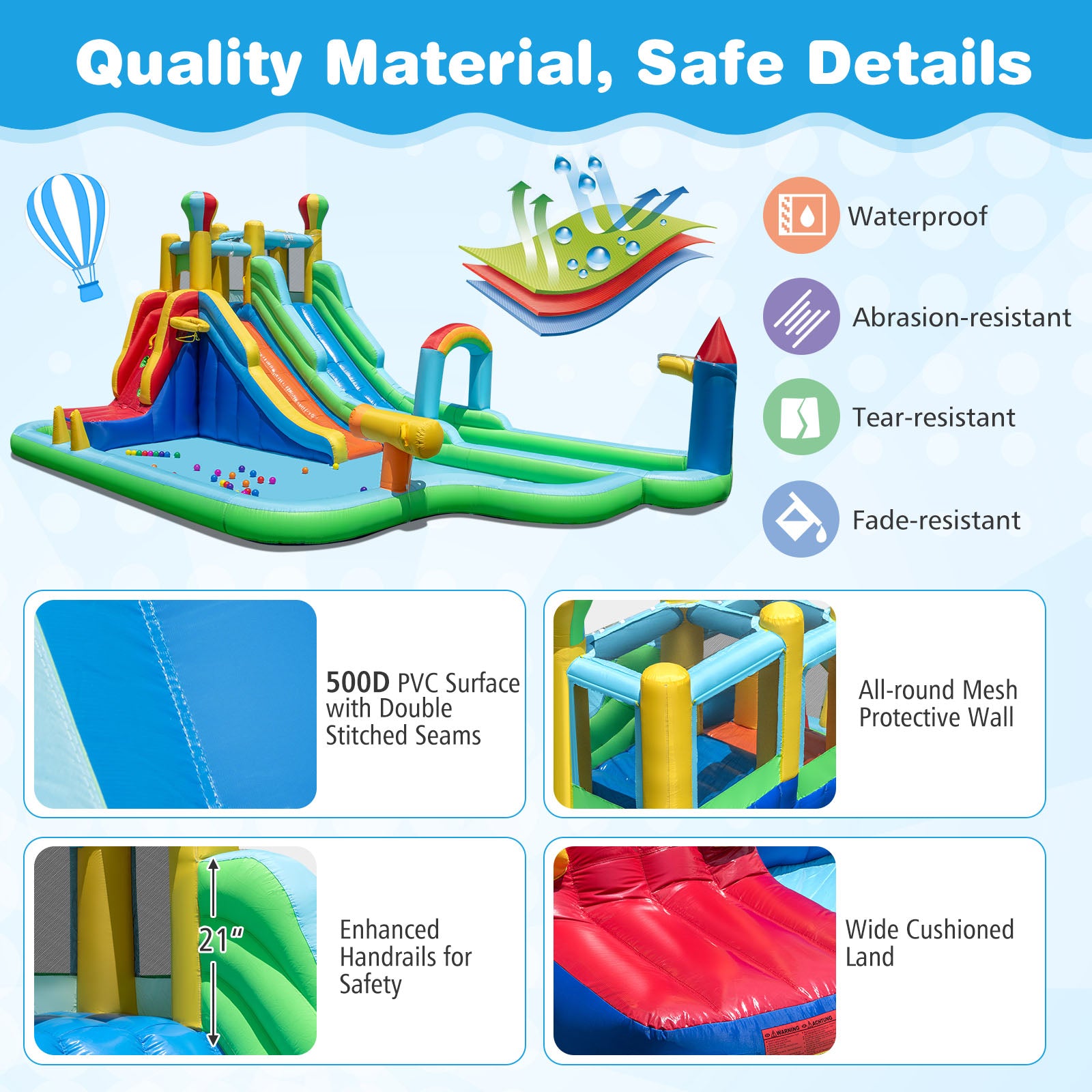 Inflatable Water Slide Park Giant Bounce House with 950W Blower, Blue Inflatable Water Slides at Gallery Canada