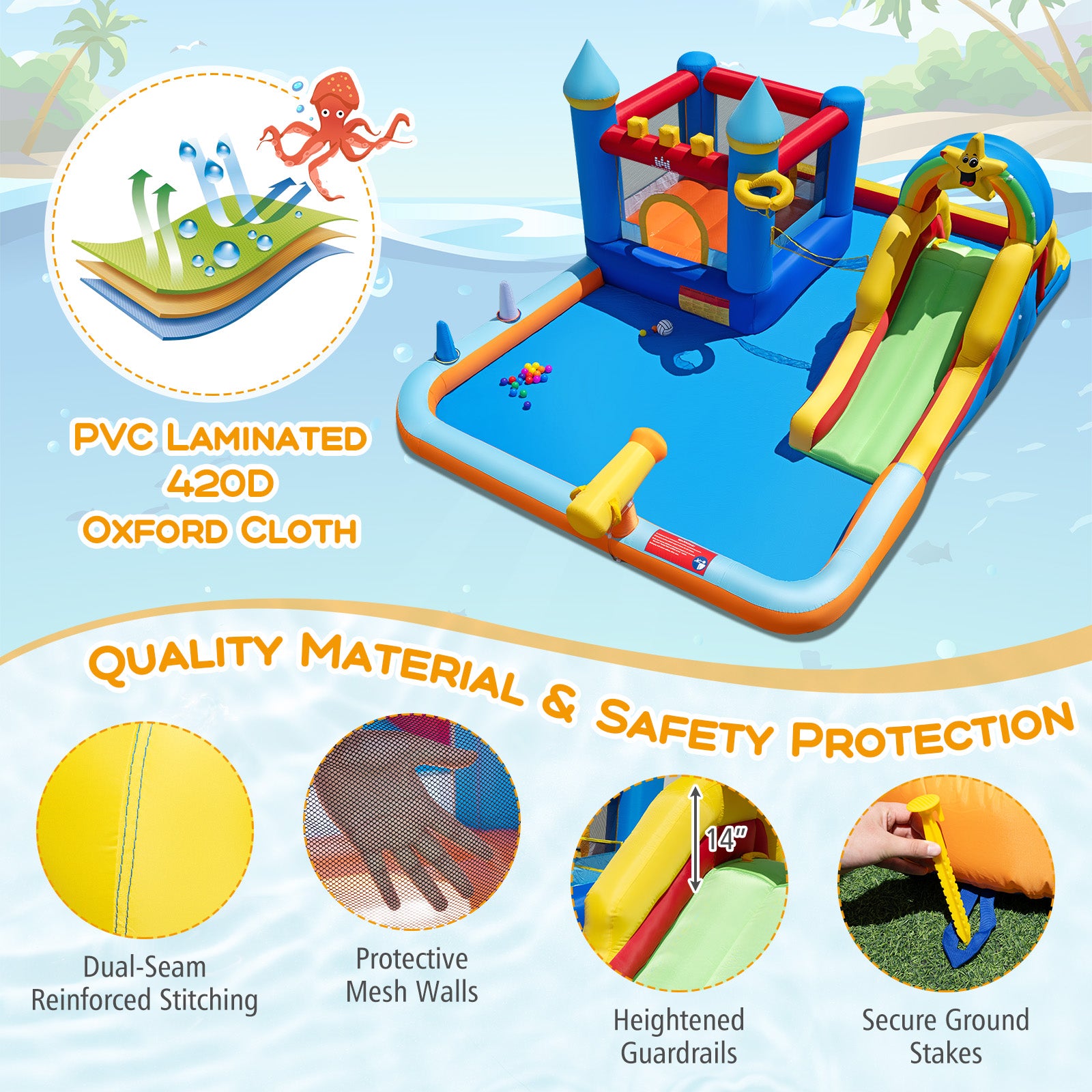 Inflatable Water Slide Park Bouncy Castle with Climbing Wall with 750W Blower Inflatable Water Slides at Gallery Canada