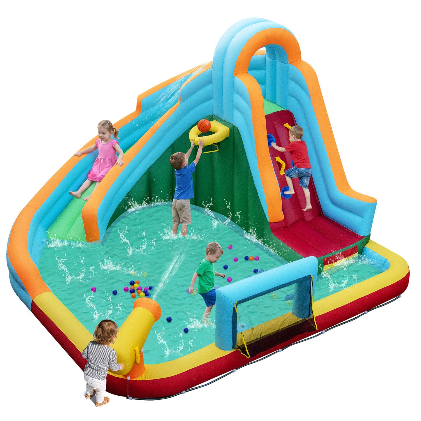 Inflatable Water Slide Park, 6-in-1 Giant Bounce House, Multicolor Inflatable Water Slides at Gallery Canada