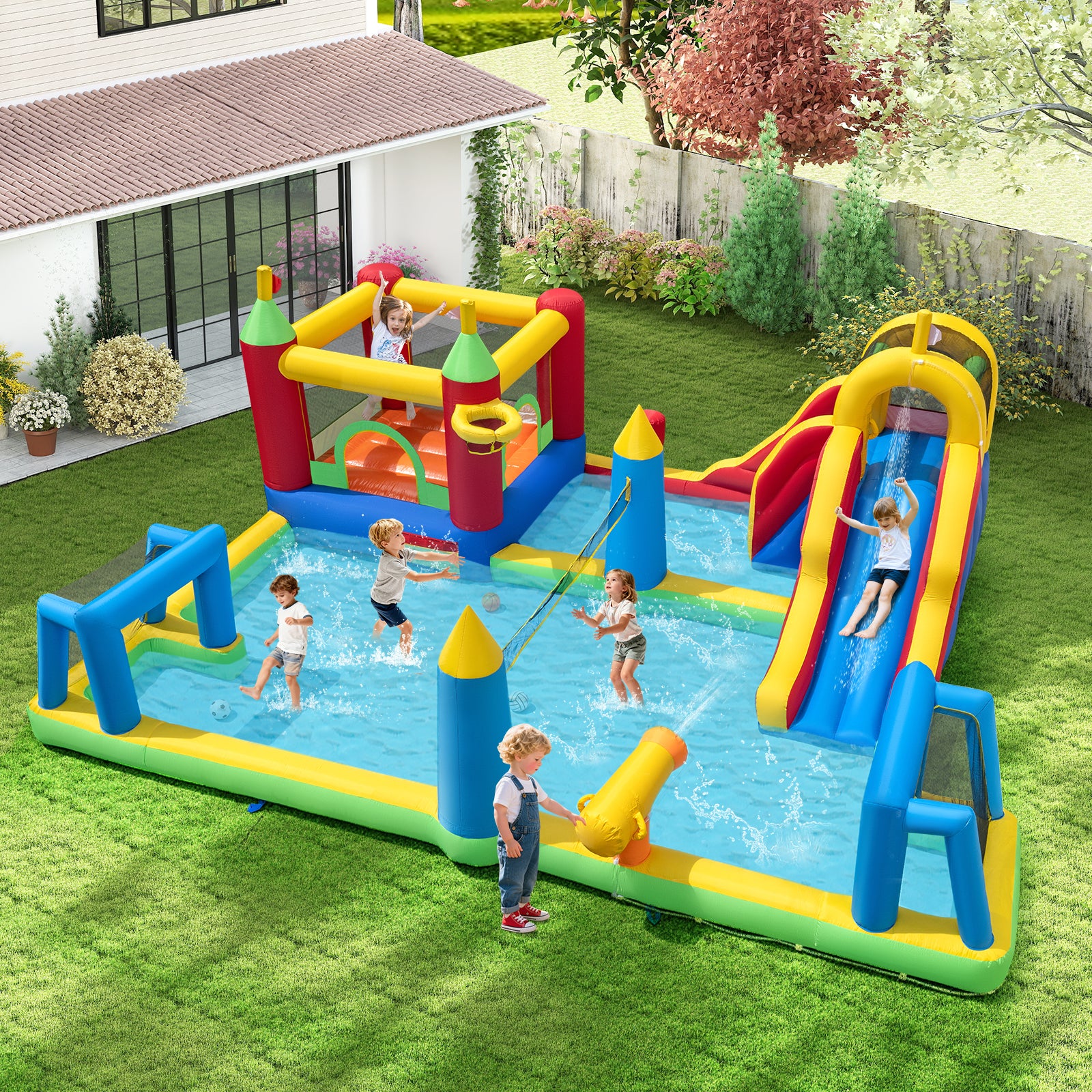 Inflatable Water Slide Bounce House, 9-In-1 Jumping Castle, 750W Blower Inflatable Water Slides at Gallery Canada