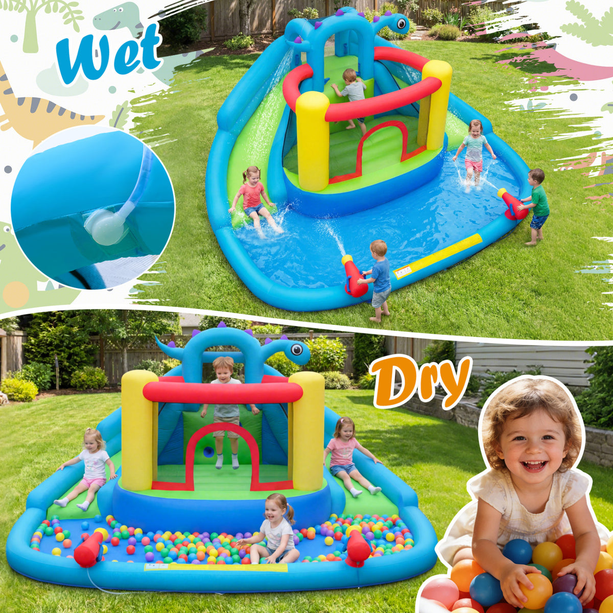 Inflatable Dinosaur Water Slide Bounce House, Double Slides Inflatable Water Slides at Gallery Canada