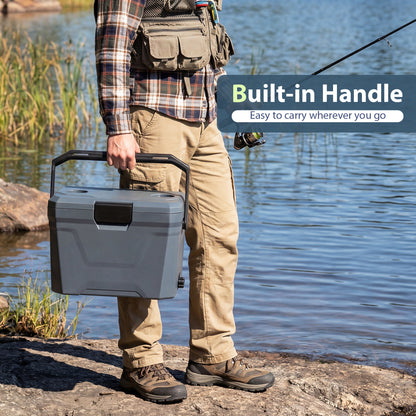 Insulated Portable Cooler, Hard Shell Ice Chest, 2 Cup Holders, Gray Coolers at Gallery Canada