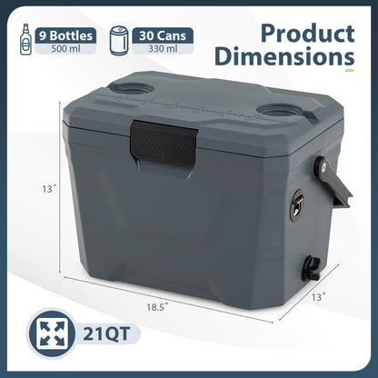 Insulated Portable Cooler, Hard Shell Ice Chest, 2 Cup Holders, Gray Coolers at Gallery Canada