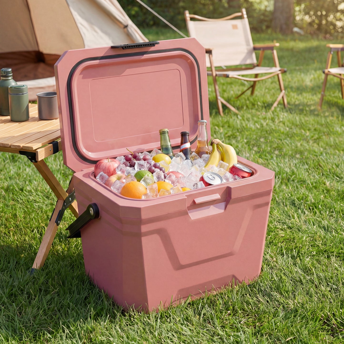 Insulated Portable Cooler, Hard Shell Ice Chest, 2 Cup Holders, Pink Coolers at Gallery Canada