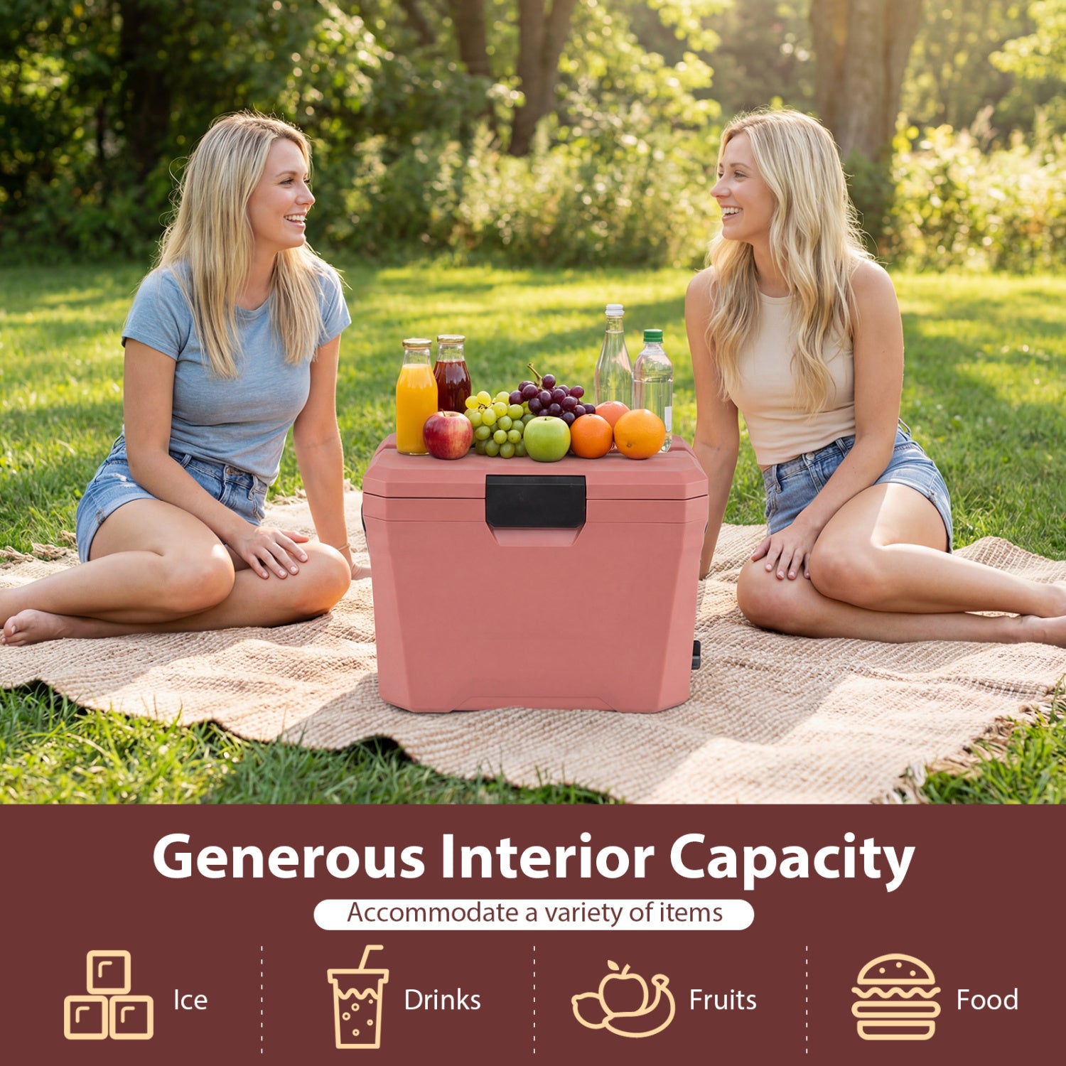 Insulated Portable Cooler, Hard Shell Ice Chest, 2 Cup Holders, Pink Coolers at Gallery Canada