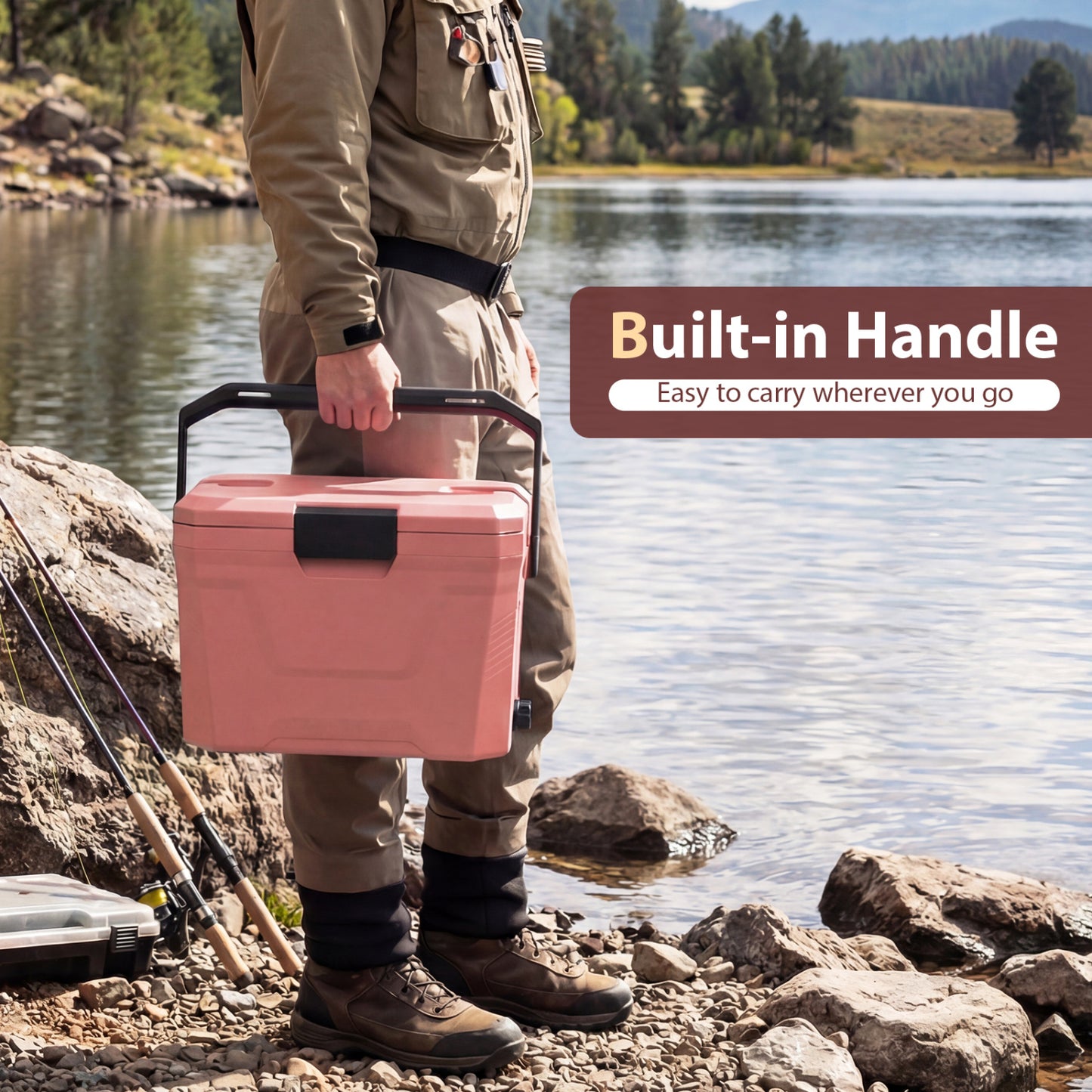 Insulated Portable Cooler, Hard Shell Ice Chest, 2 Cup Holders, Pink Coolers at Gallery Canada