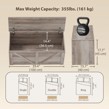 Storage Chest with Safety Hinges, Grey Wood Grain, 39.4 Inches, Grey Storage Cabinets at Gallery Canada