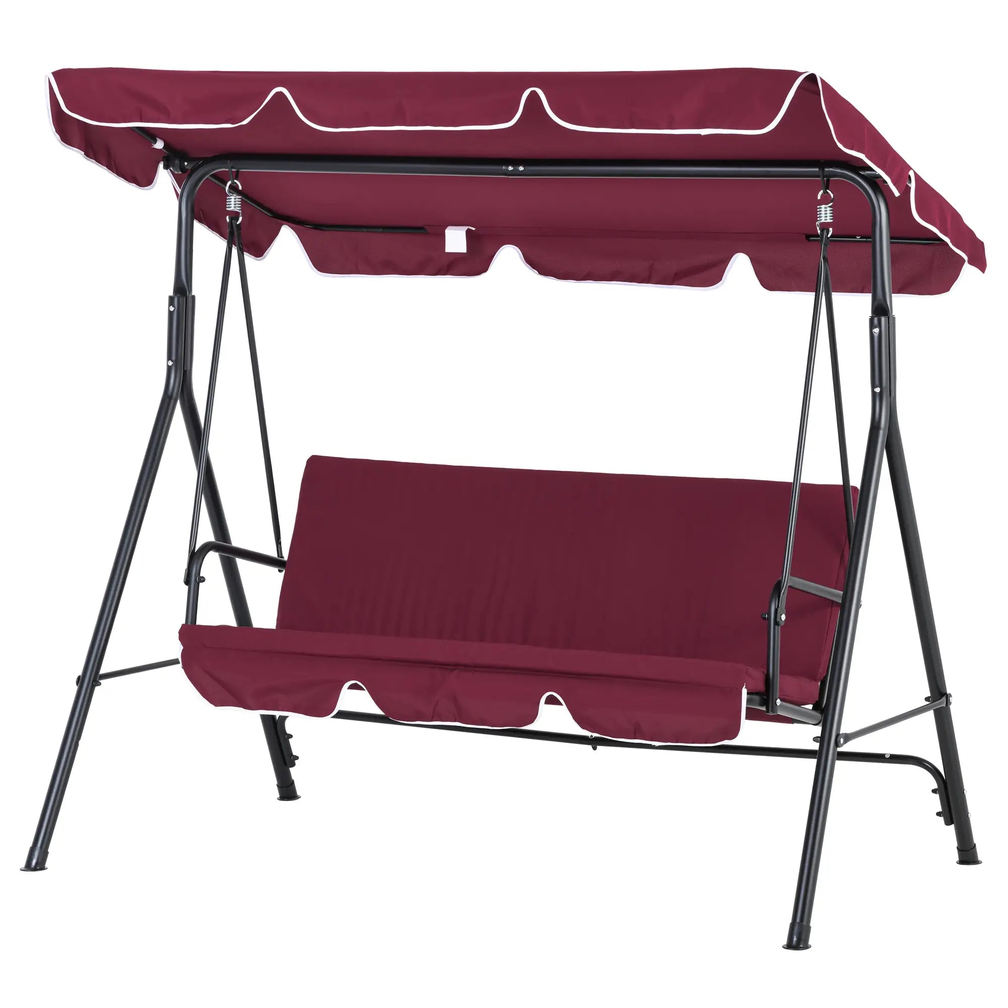 3-Seater Patio Swing Chair with Canopy, Garden Poolside, Wine Red Patio Swings with Stand Wine Red at Gallery Canada