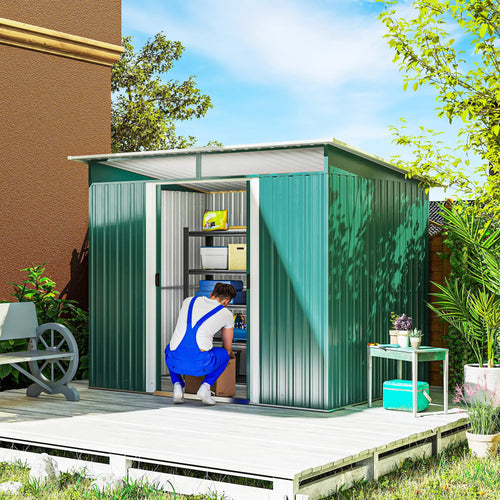 6' x 8.5' Metal Garden Shed, Outdoor Tool Storage, Dark Green