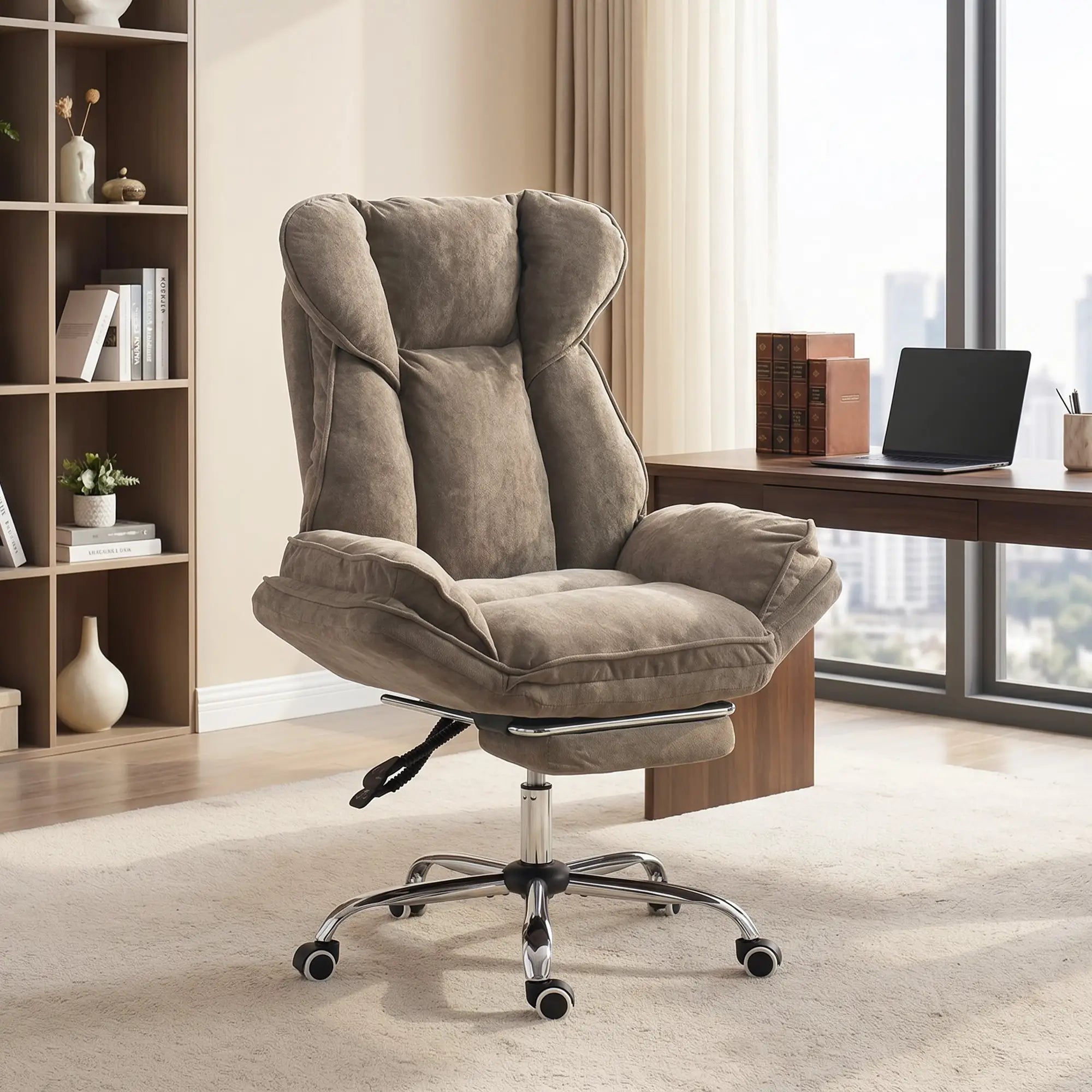 Criss Cross Chair With Wheels, Waterfall Armrests, Brown Office Chairs at Gallery Canada