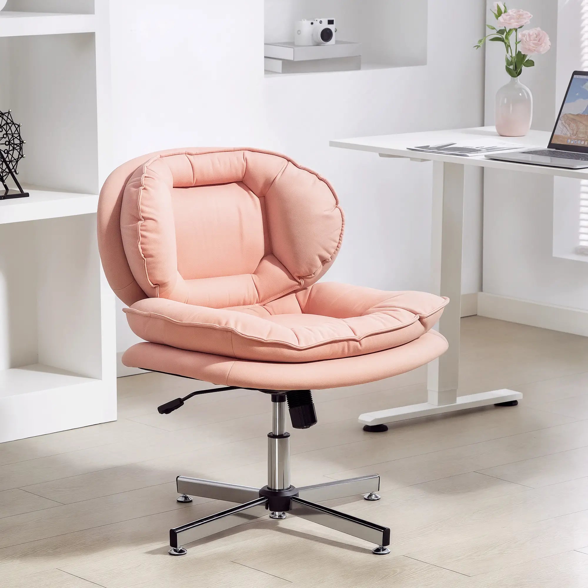 Criss Cross Chair, Armless Wide Office Chair, Tilting, No Wheels, Pink Task Chairs at Gallery Canada