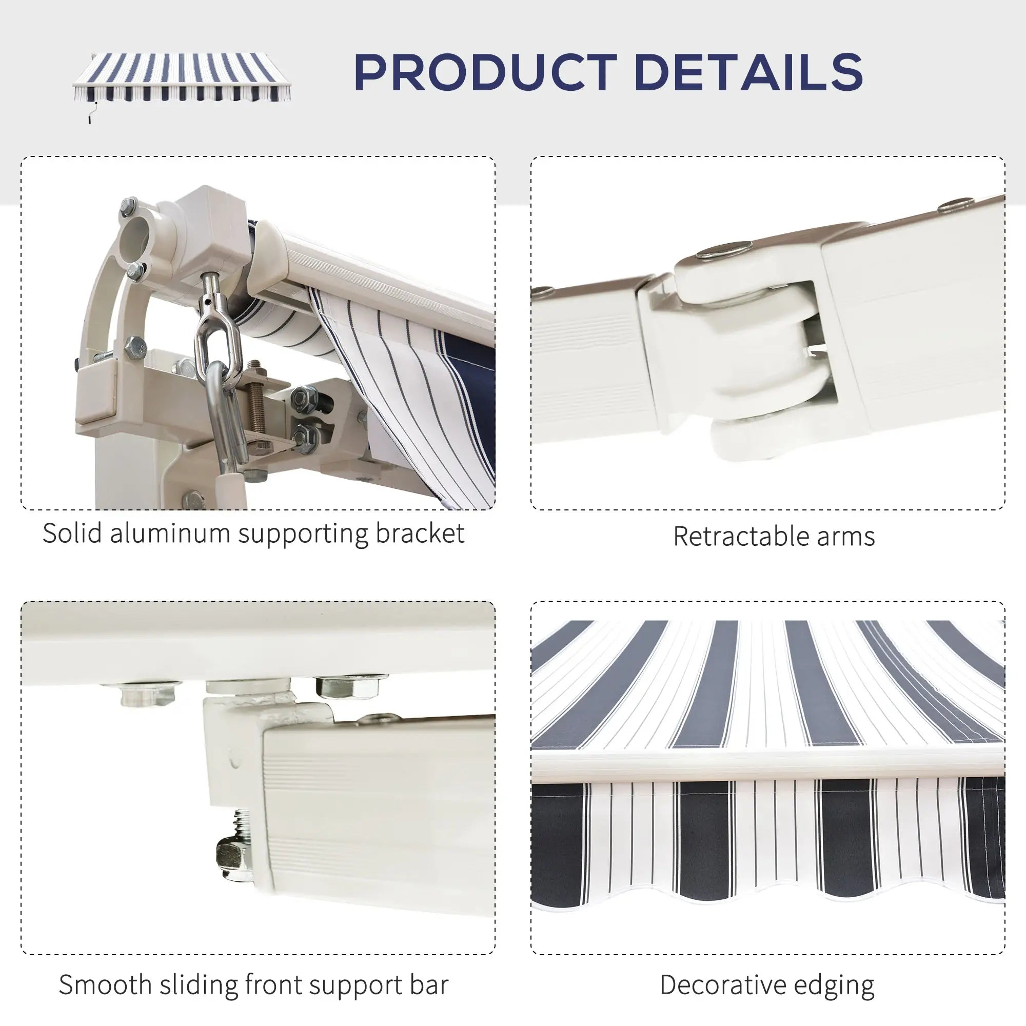 8' x 7' Retractable Awning, UV Water-Resistant Fabric, Aluminum Frame, Blue White, Blue Deck Awnings at Gallery Canada