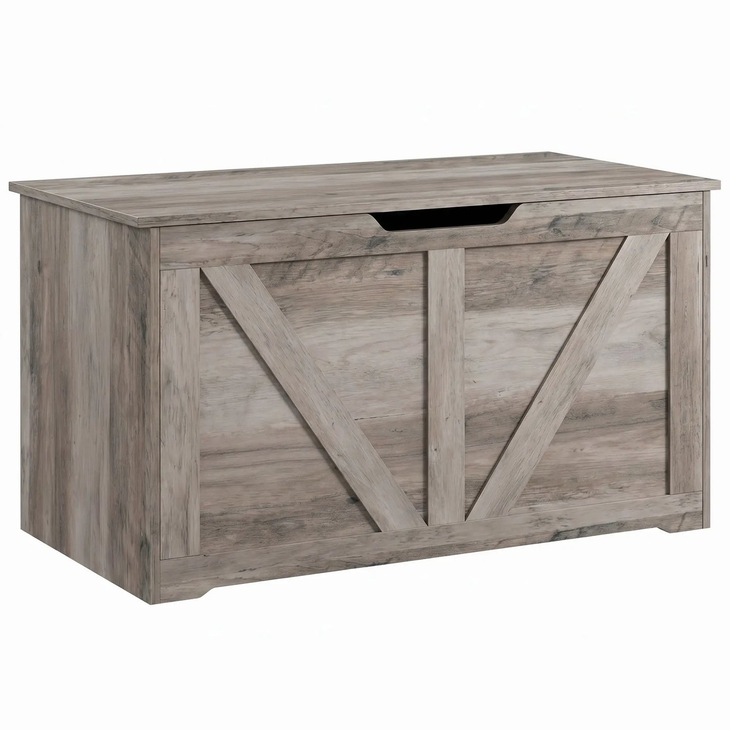 31.5" Storage Chest with Safety Hinge, Grey Wood Grain, Grey Storage Cabinets Grey Wood Grain at Gallery Canada