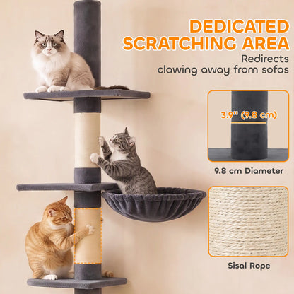 5-Level Cat Tree, Adjustable 88.6"-100.4", Scratching Posts Cat Trees at Gallery Canada