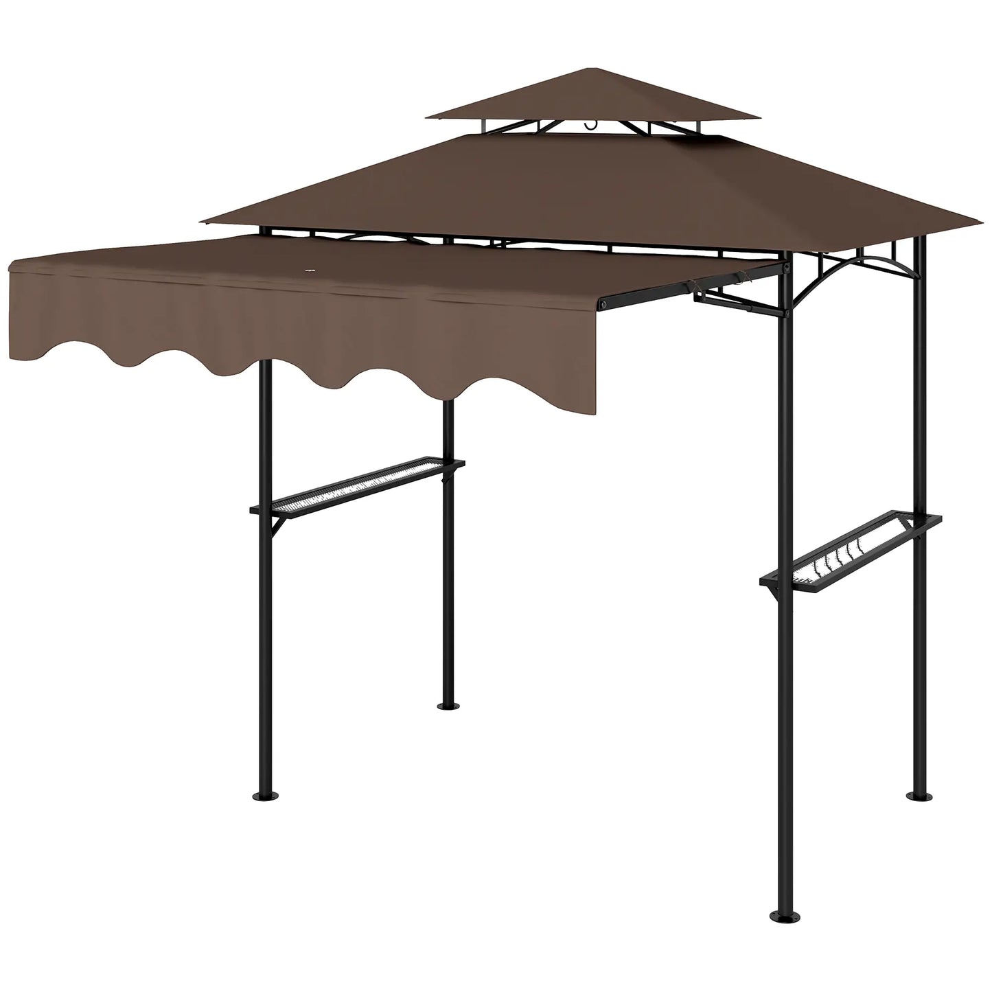 8' x 5' Grill Gazebo, Double Tiered Barbecue Shelter With Side Awning, Brown BBQ Grill Gazebos Brown at Gallery Canada