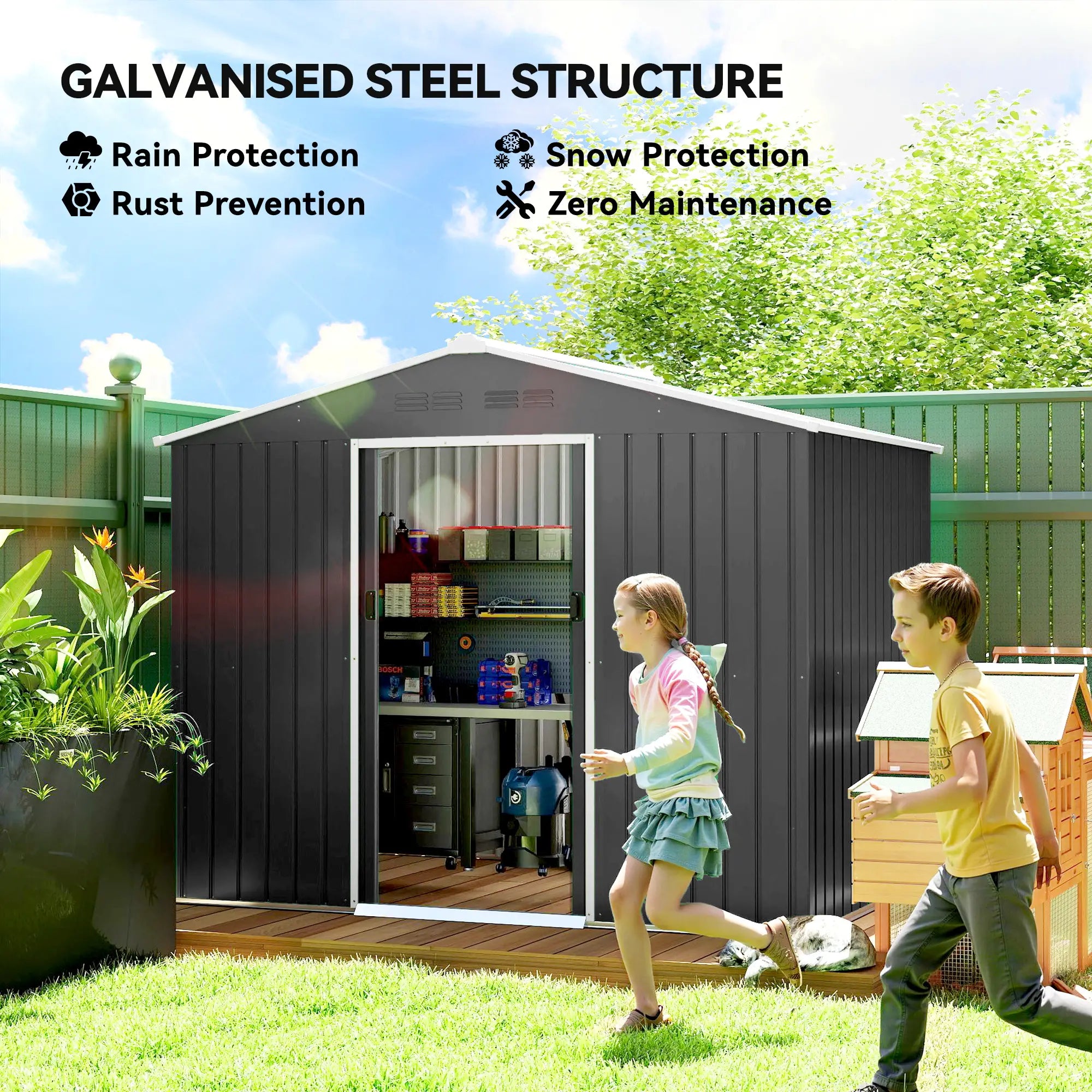 8 x 6 ft Metal Outdoor Storage Shed, Dark Grey Sheds at Gallery Canada