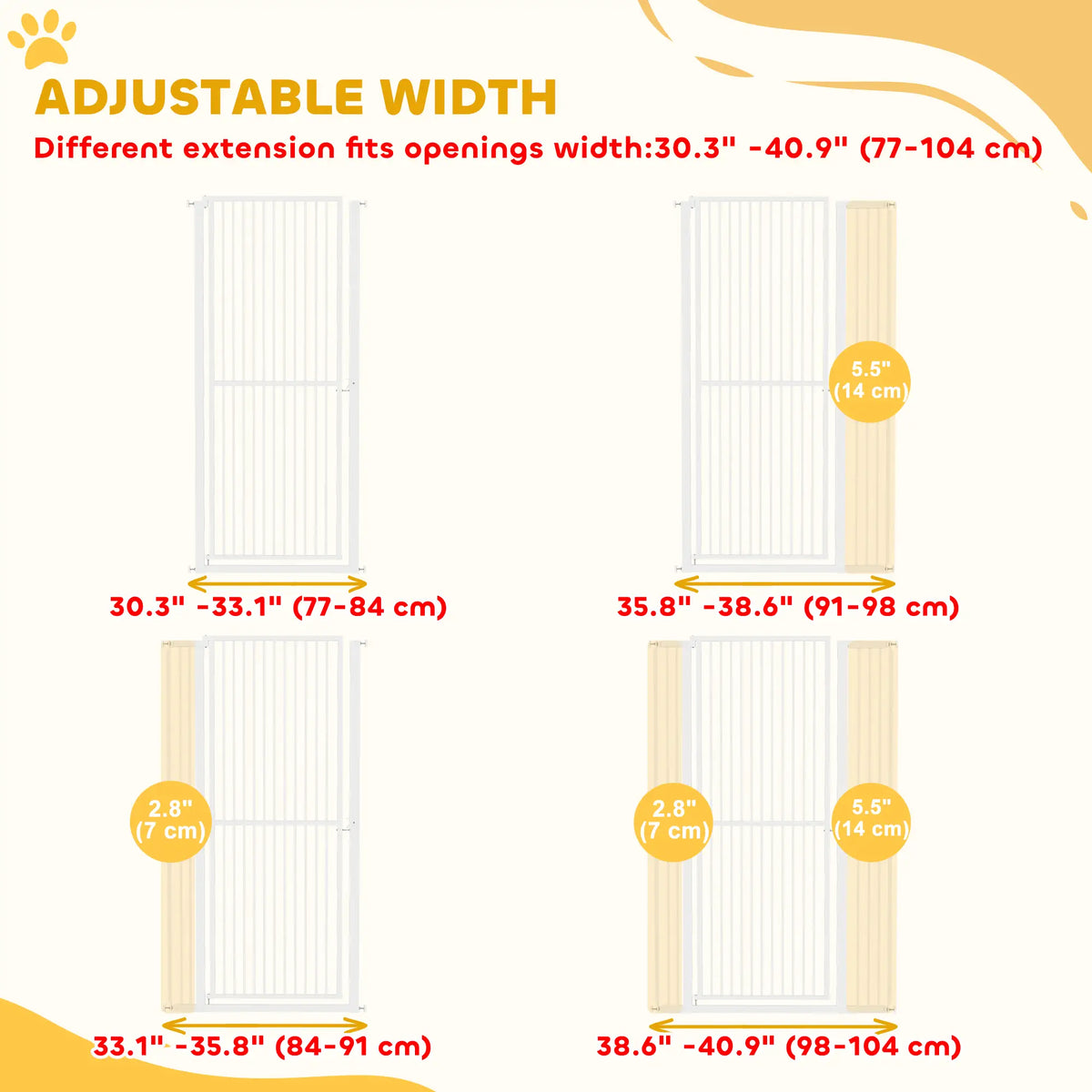 59" Extra Tall Cat Gate, 30"-41" with Extensions, White Pet Gates at Gallery Canada