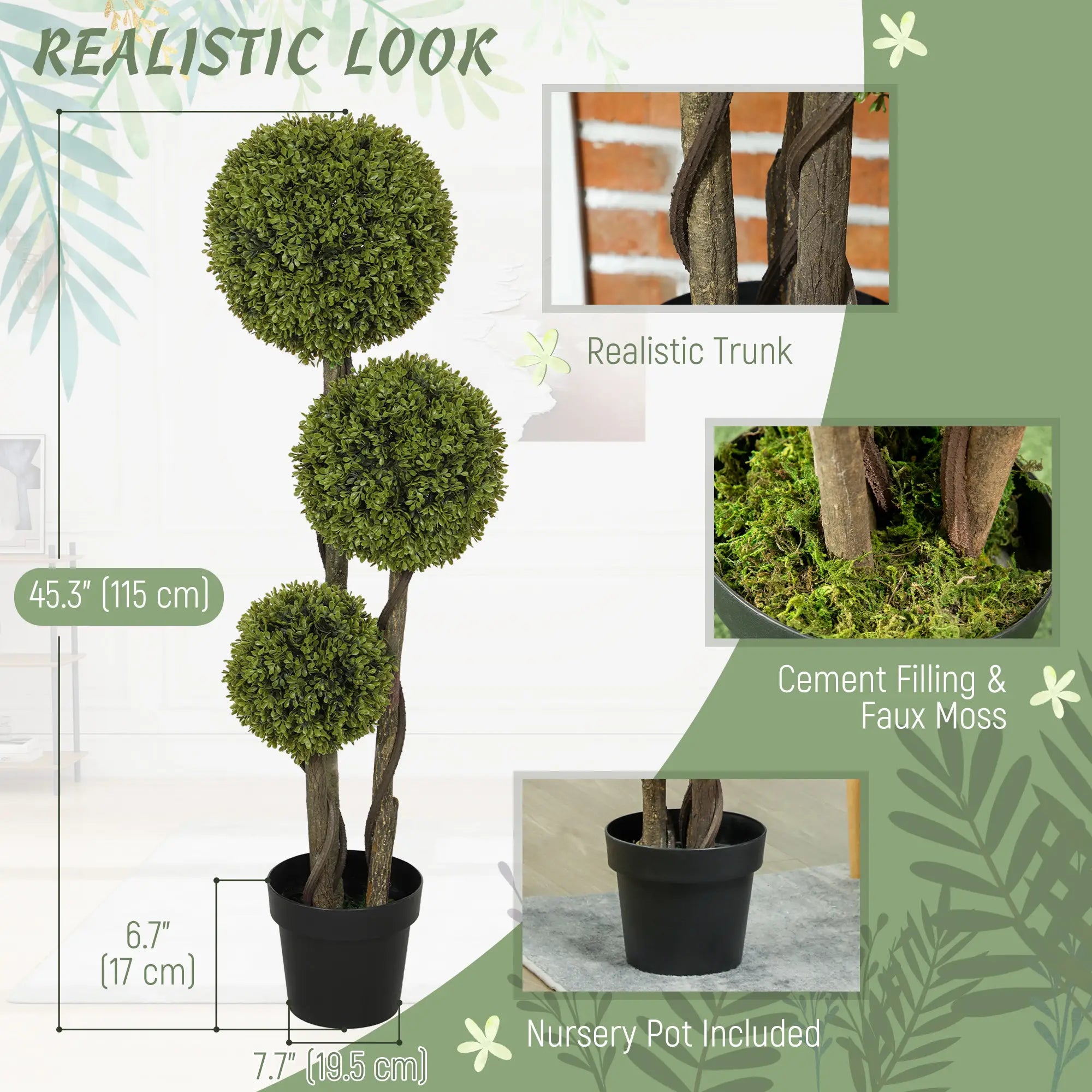 4FT Artificial Boxwood Topiary Tree, Triple Ball, Indoor Outdoor, Green Artificial Trees at Gallery Canada