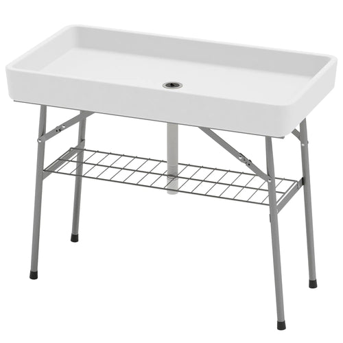 3.4ft Folding Ice Cooler Table with Drain, Outdoor Patio Party, White