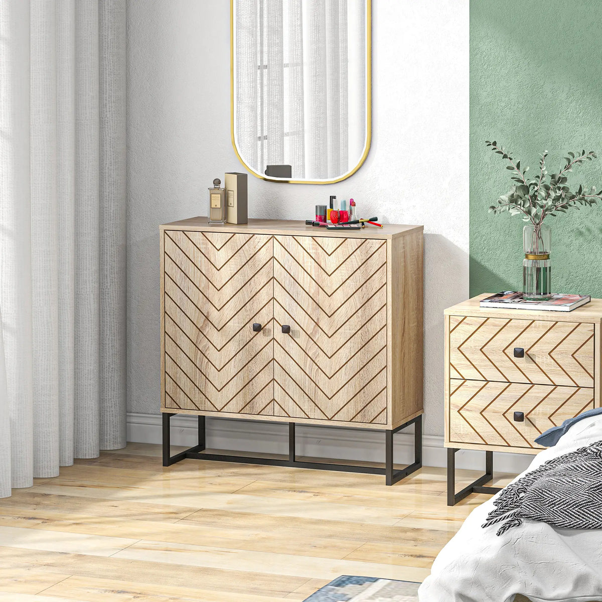 Modern Sideboard, Buffet Cabinet with 2 Doors, Adjustable Shelf, 31.5" H, Oak Storage Cabinets at Gallery Canada