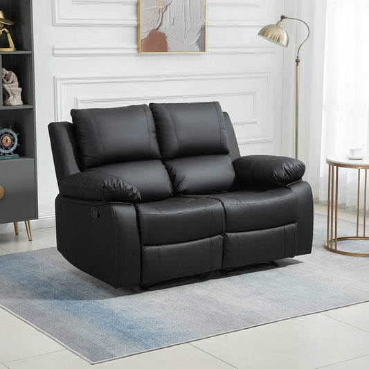 Double Reclining Loveseat, PU Leather Manual Recliner, Black 2-Seater Sofas Black at Gallery Canada