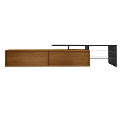 TV Stand With Glass Shelves, LED Lighting, 67" L x 13" W x 13" H, Natural, Black TV Stands at Gallery Canada