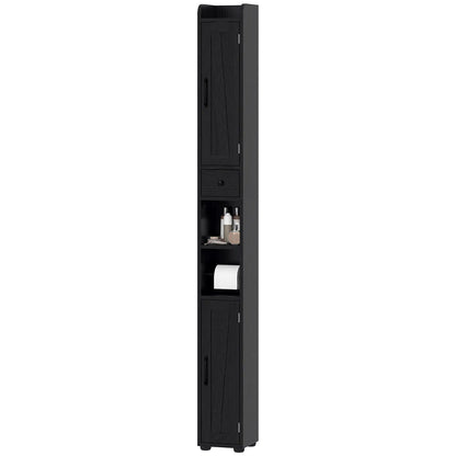 Narrow Bathroom Cabinet, Tall Storage with Barn Doors, Wood Grain, Black Bathroom Cabinets Black Wood Grain at Gallery Canada