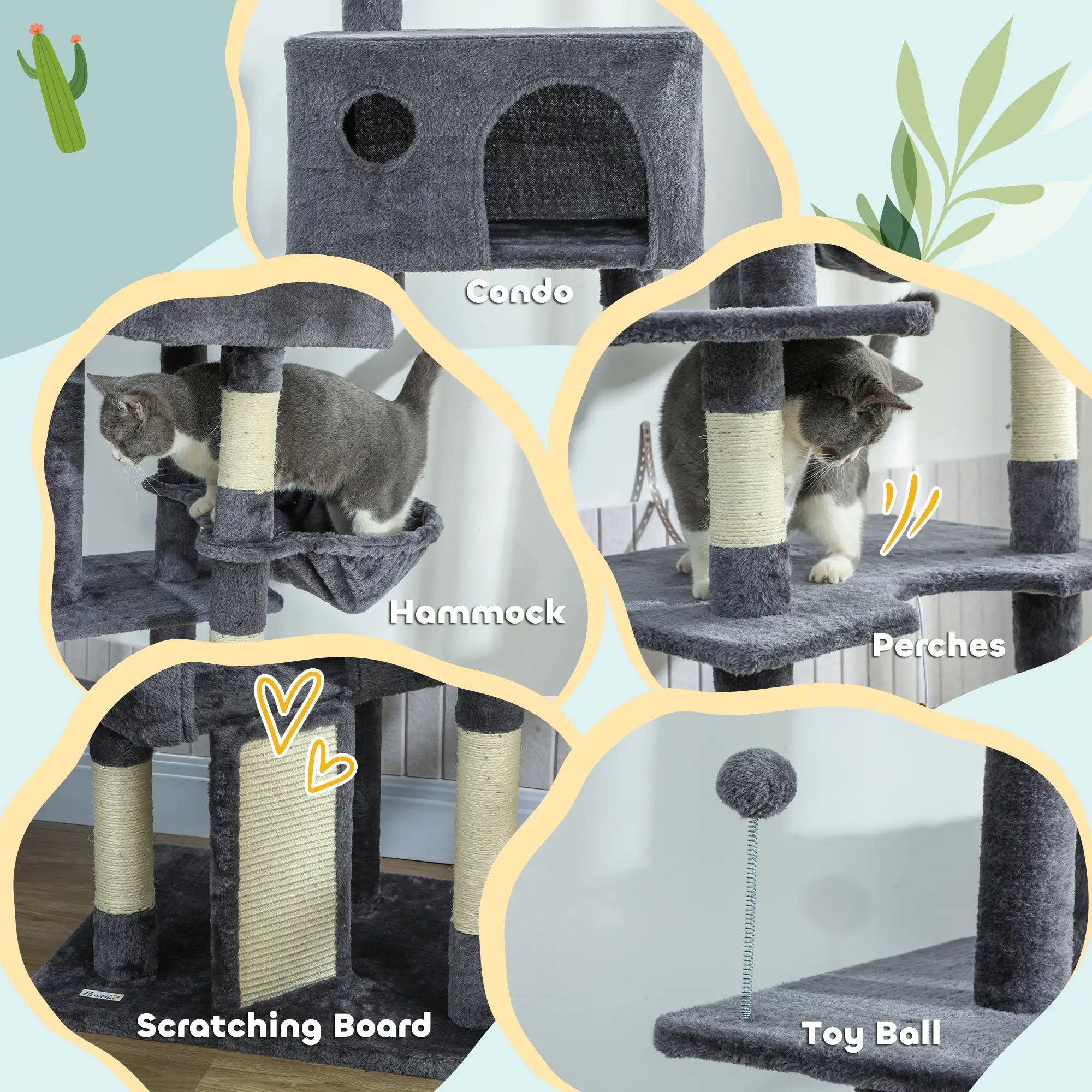 Floor To Ceiling Cat Tree, 230-250cm, 2 Condos, Hammock, Sisal Posts, Dark Grey Floor to Ceiling Cat Trees at Gallery Canada