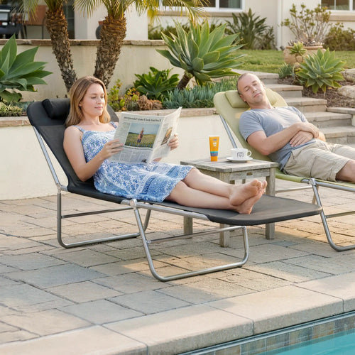 Portable Adjustable Reclining Lounge Chair, Folding Chaise, Black