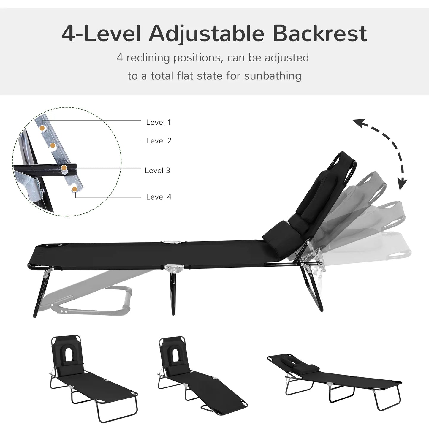 Adjustable Outdoor Lounge Chair, Folding Chaise with Face Hole, Black Lounger Chairs at Gallery Canada