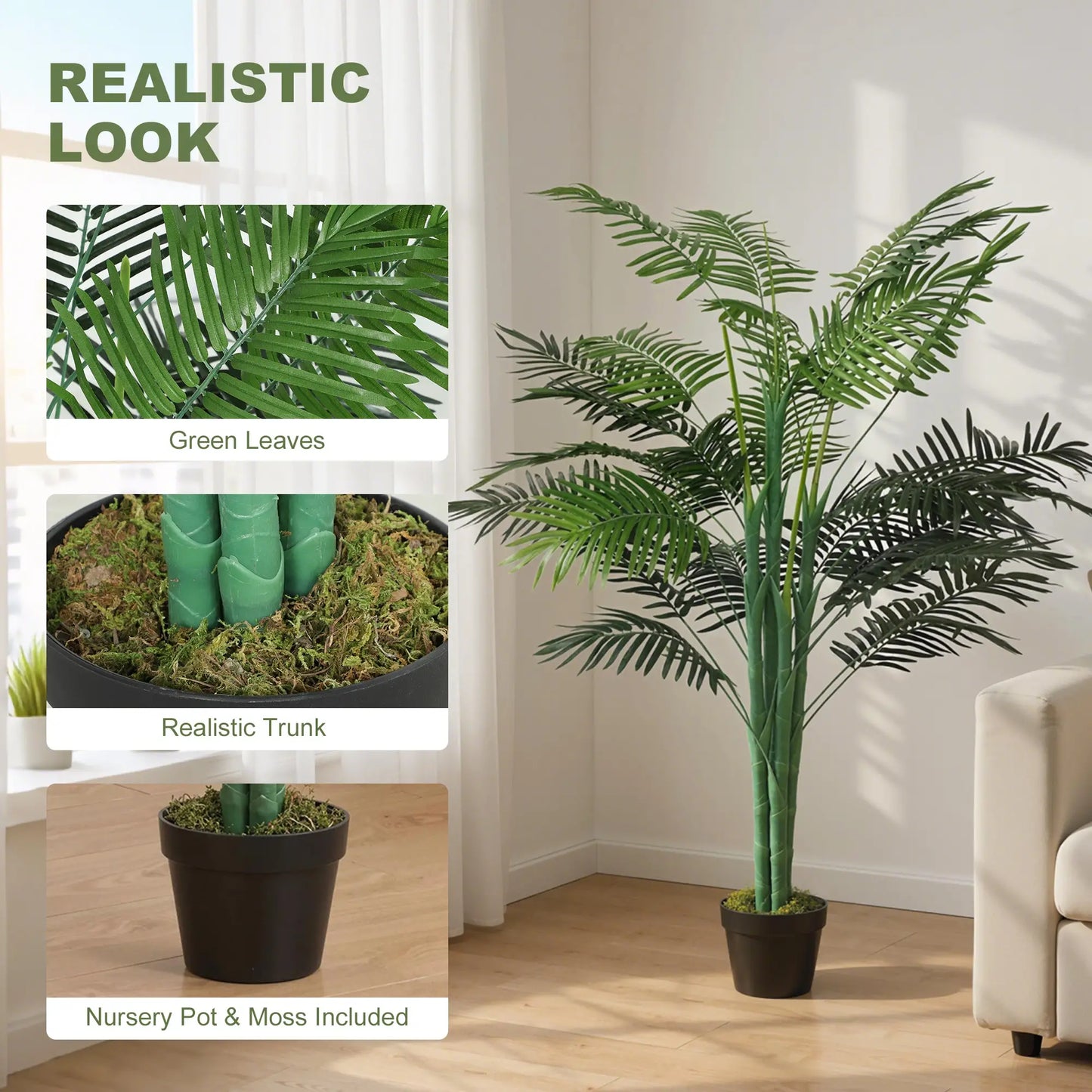 5FT Artificial Palm Tree Set, Fake Tropical Plant In Pot, Green Artificial Trees at Gallery Canada