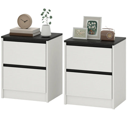Modern Bedside Tables, Set of 2, 2 Drawers, White Bedside Tables White, Black at Gallery Canada