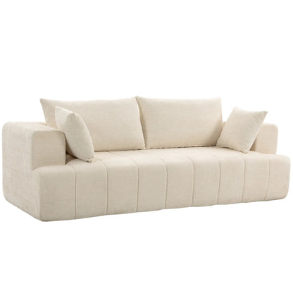3 Seater Chenille Cloud Couch, Spring Cushion, Beige