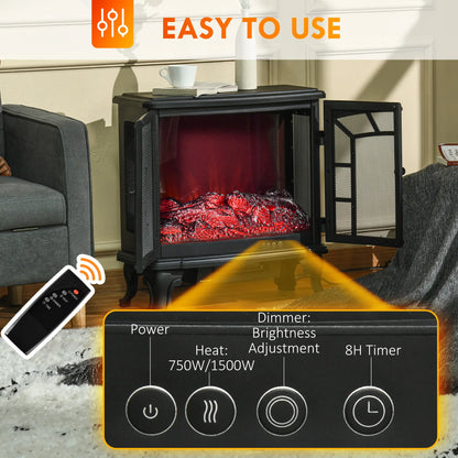 Electric Fireplace Heater, Freestanding, Realistic Flame, Timer, Overheat Protection, 750W/1500W, Black Electric Fireplaces at Gallery Canada