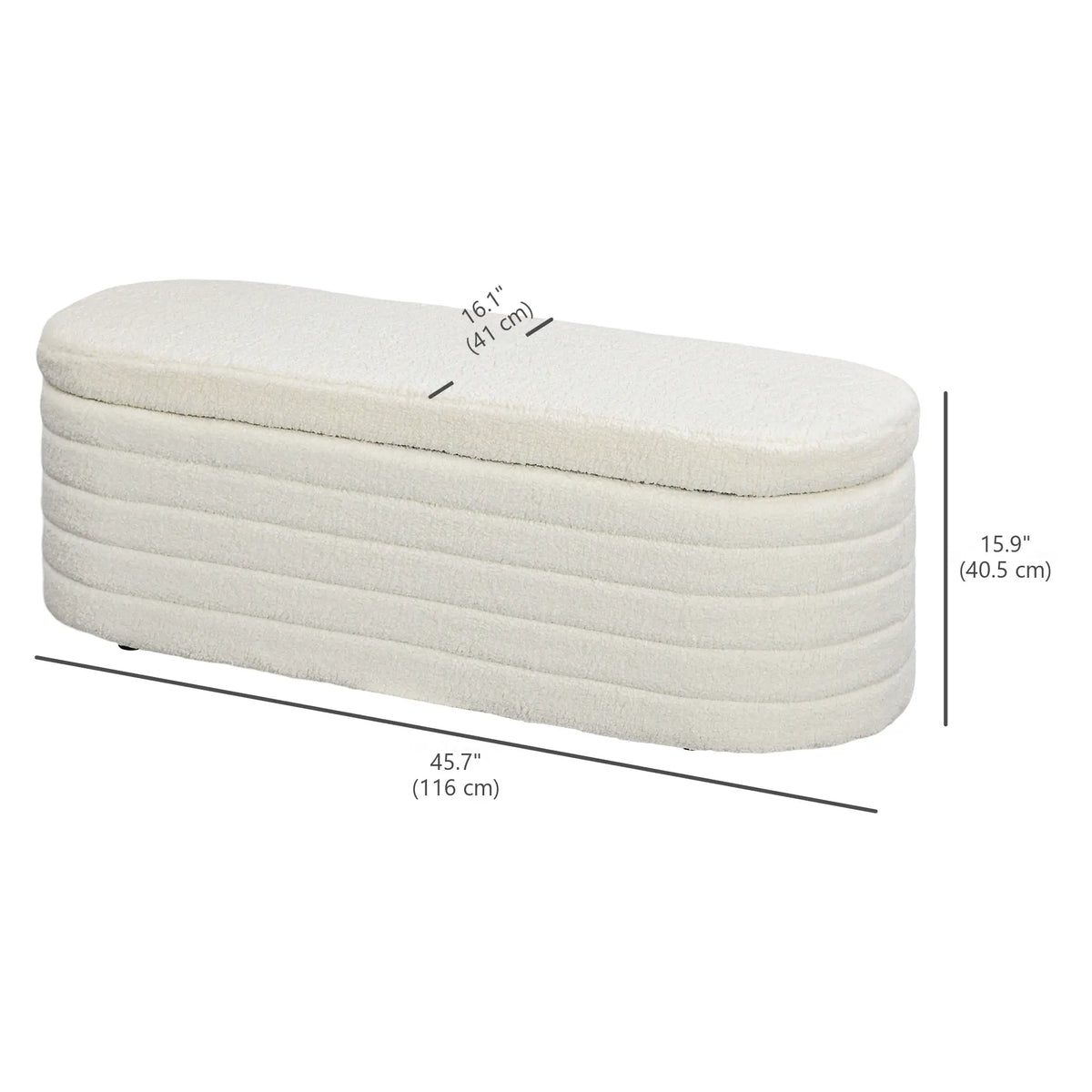 Teddy Fleece Upholstered Bed Bench, 116 cm, Cream White, Cream White Storage Ottomans & Benches at Gallery Canada