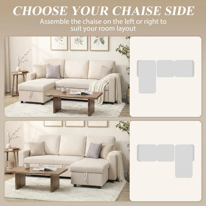 83" Sofa Bed, L Shaped Sectional Couch with Storage Chaise, Cream White Sofas & Reclining Chairs at Gallery Canada