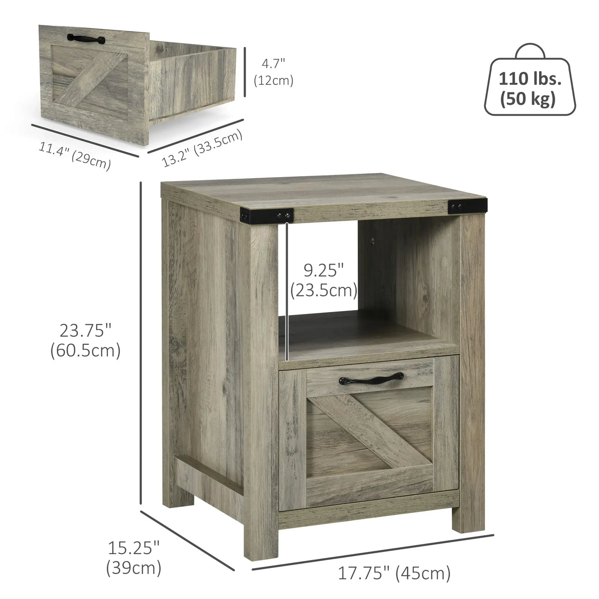 Farmhouse Side Table With Storage, Nightstand, Grey Side Tables at Gallery Canada