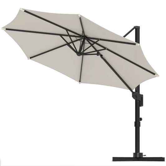 10' Offset Patio Umbrella, Aluminum Pole, 360° Rotation, Tilt, White Offset Cantilever Umbrellas Cream at Gallery Canada